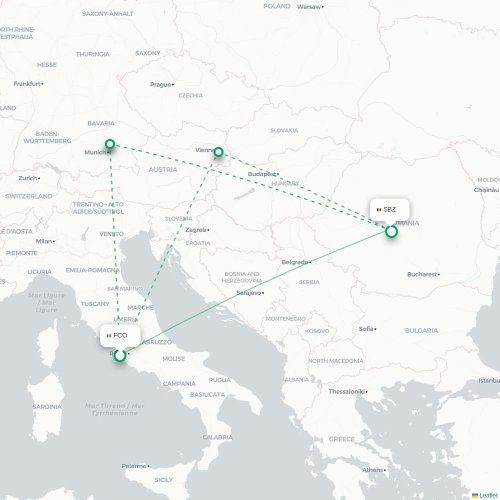 Mapa de vuelo directo Roma - Sibiu