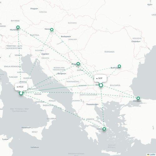 Mapa lotu bezpośredniego Rzym – Sofia