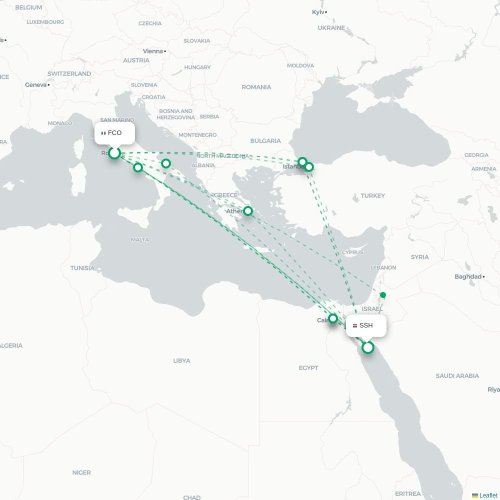 Mapa lotu bezpośredniego Rzym – Szarm el-Szejk