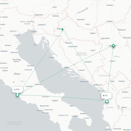 Mapa lotu bezpośredniego Rzym – Tirana