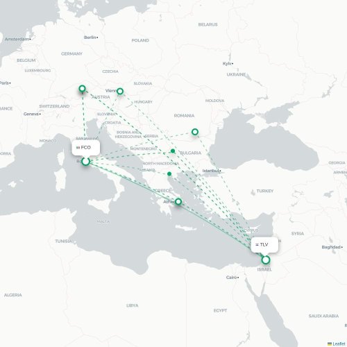 Mapa lotu bezpośredniego Rzym – Tel Awiw