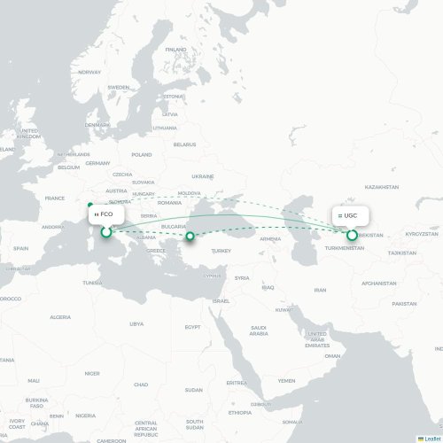 Mapa de vuelo directo Roma - Urgench