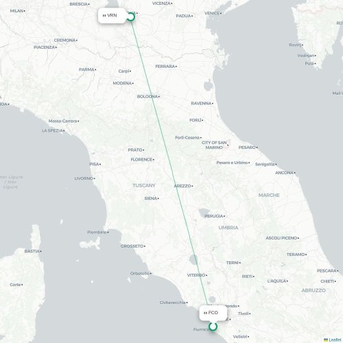 Mapa lotu bezpośredniego Rzym – Werona