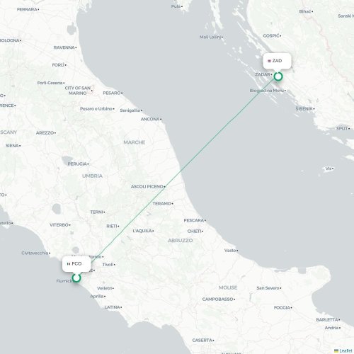 Mapa lotu bezpośredniego Rzym – Zadar