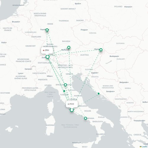 Rom - Zurich karta över direktflyg