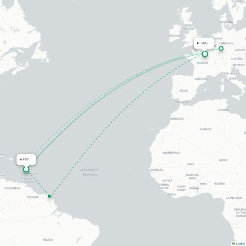 Mapa de vuelo directo Fort-de-France - París