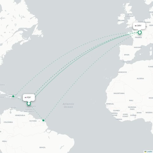 Mapa de vuelo directo Fort-de-France - París