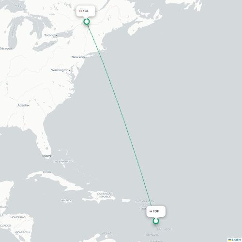 Mapa de vuelo directo Fort-de-France - Montreal
