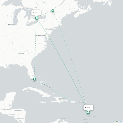 Mapa lotu bezpośredniego Fort-de-France – Toronto