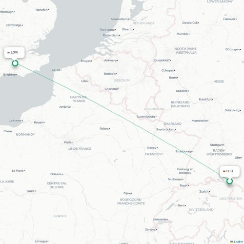 Mapa de vuelo directo Friedrichshafen - Londres