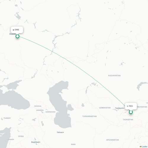 Mapa de vuelo directo Ferganá - Moscú