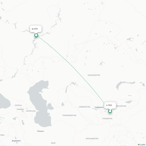 Mapa de vuelo directo Ferganá - Kazán