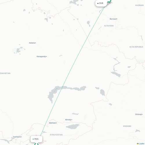 Mapa de vuelo directo Ferganá - Novosibirsk