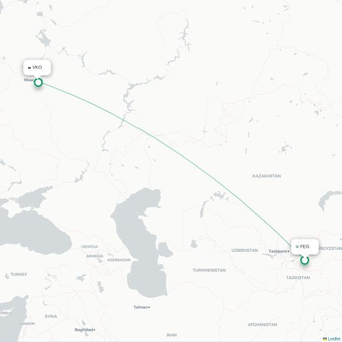 Mapa de vuelo directo Ferganá - Moscú
