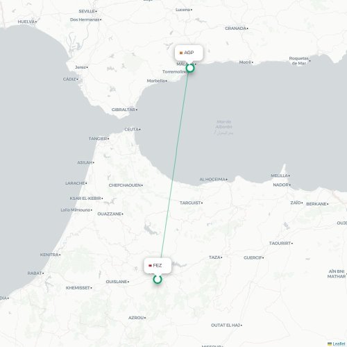 Mapa de vuelo directo Fez - Málaga