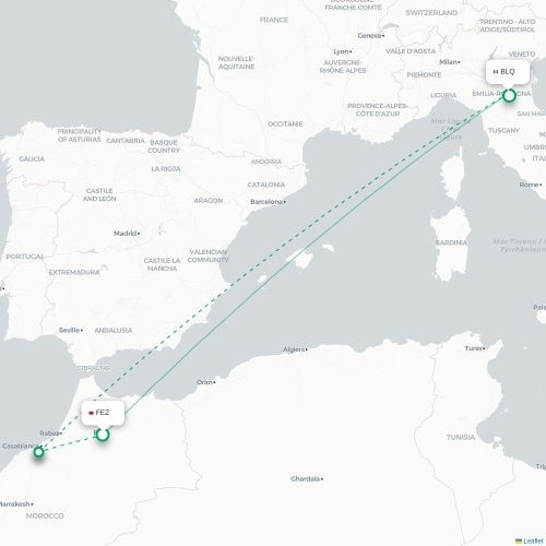 Mapa lotu bezpośredniego Fez – Bolonia
