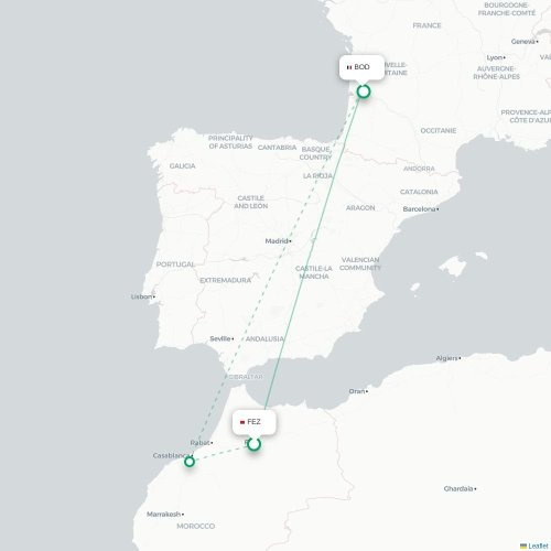Fès - Bordeaux carte du vol direct