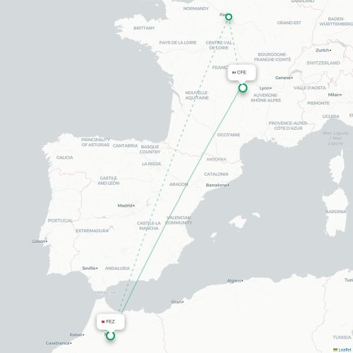 Fez - Clermont-Ferrand kaart van rechtstreekse vlucht