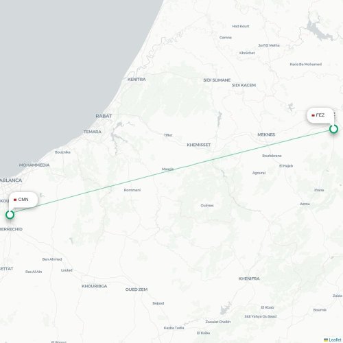 Mapa de vuelo directo Fez - Casablanca