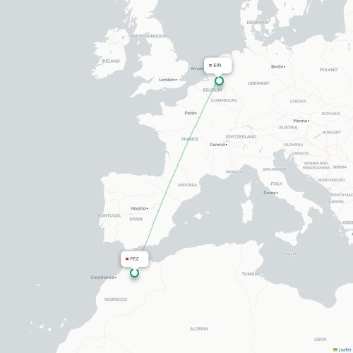 Mapa de vuelo directo Fez - Eindhoven