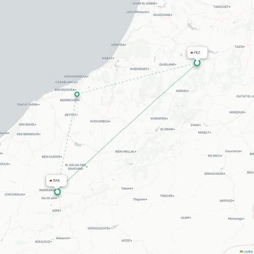 Mapa de vuelo directo Fez - Marrakech