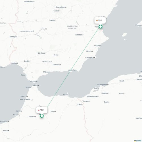 Mapa de vuelo directo Fez - Valencia