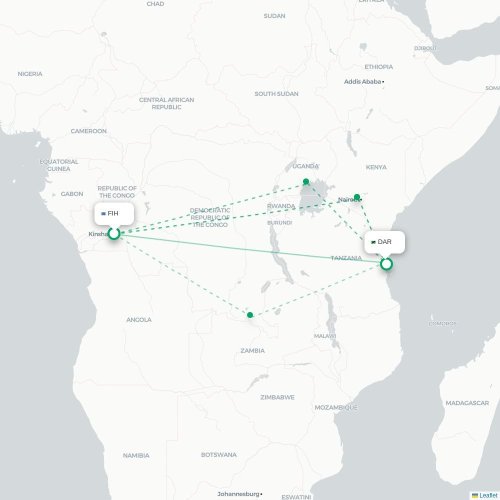 Kinshasa - Dar Es Salaam carte du vol direct