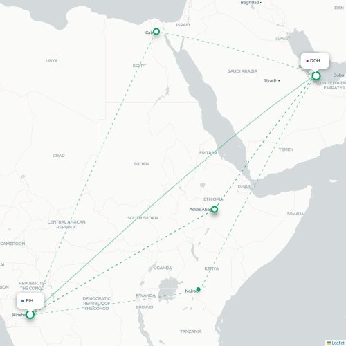 Kinshasa - Doha carte du vol direct