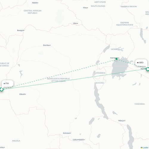Kinshasa - Nairobi kaart van rechtstreekse vlucht