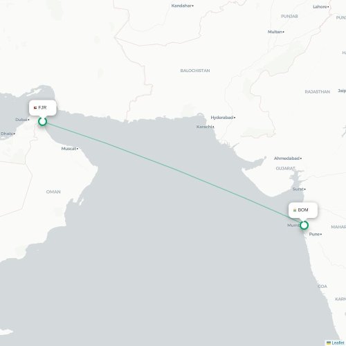 Mapa lotu bezpośredniego Fujairah – Mumbaj