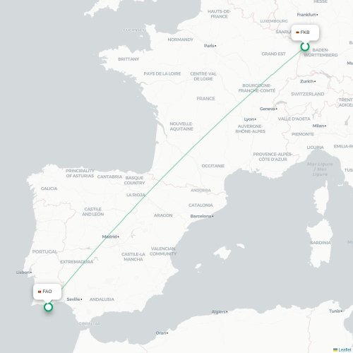 Karlsruhe - Faro karta över direktflyg
