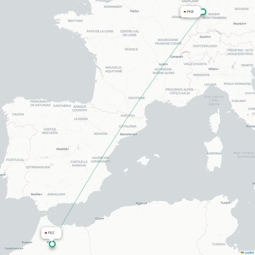 Mapa de vuelo directo Karlsruhe - Fez