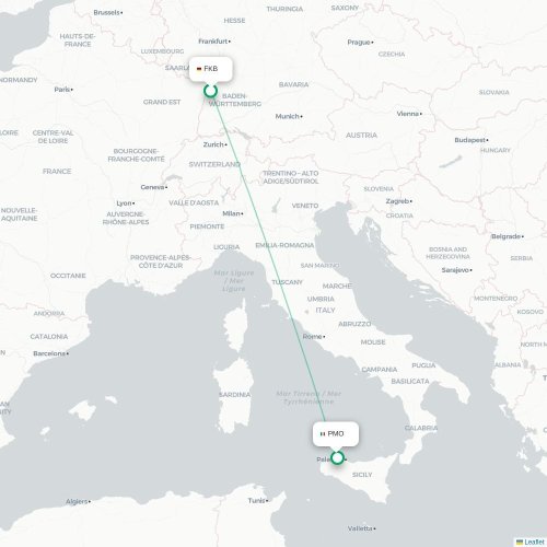 Karlsruhe - Palermo kaart van rechtstreekse vlucht