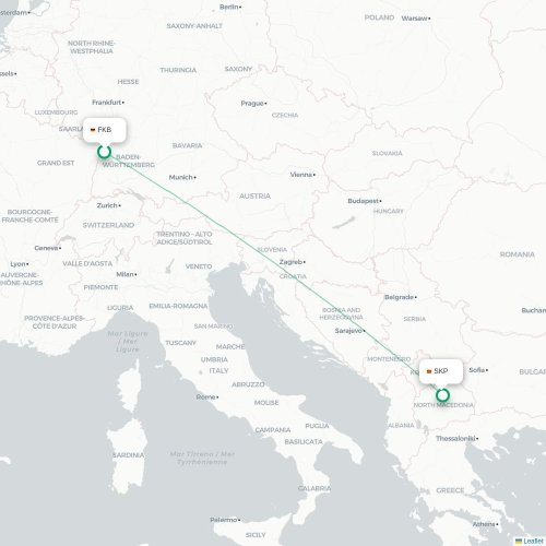 Karlsruhe - Skopje karta över direktflyg