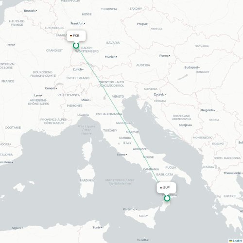 Karlsruhe - Lamezia Terme kaart van rechtstreekse vlucht