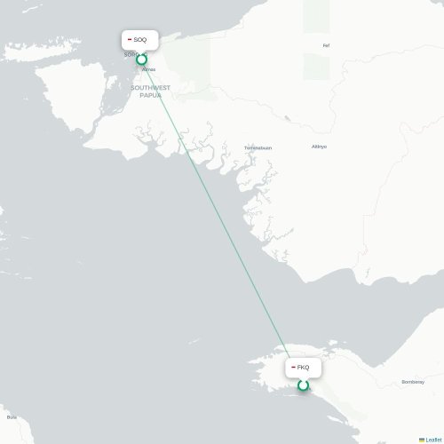 Mapa lotu bezpośredniego Fakfak – Sorong