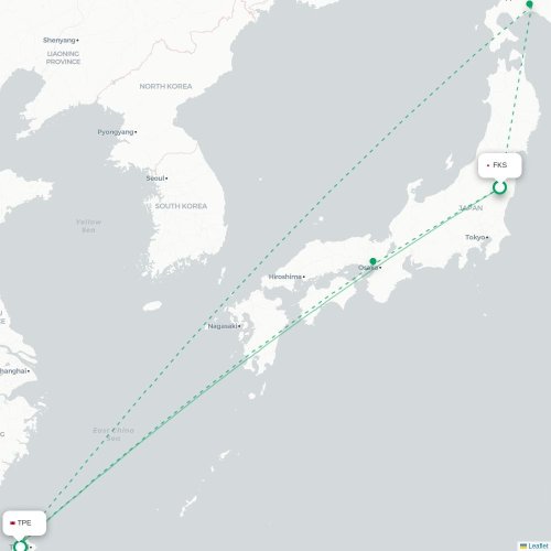 Mapa lotu bezpośredniego Fukushima – Tajpej