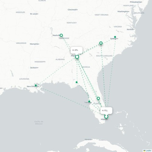 Mapa de vuelo directo Fort Lauderdale - Atlanta