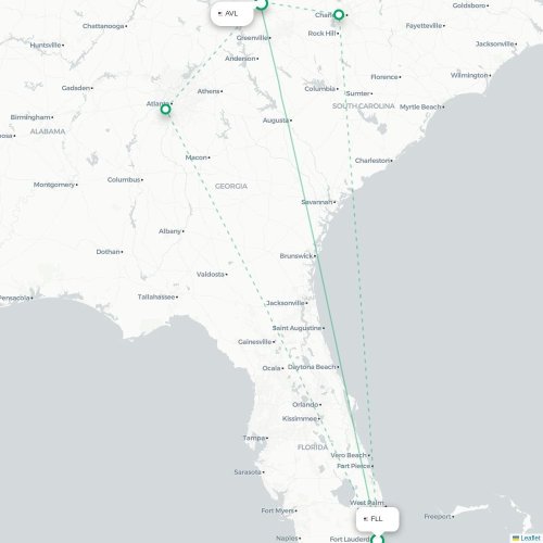 Mapa de vuelo directo Fort Lauderdale - Asheville