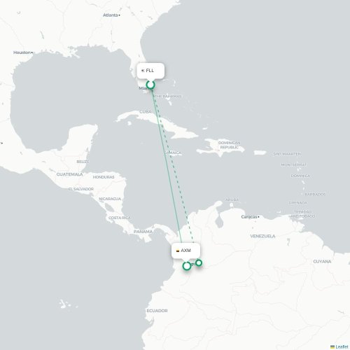 Mapa de vuelo directo Fort Lauderdale - Armenia