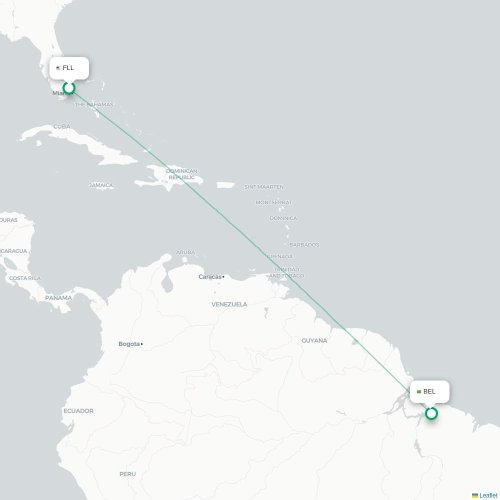 Fort Lauderdale - Belem karta över direktflyg