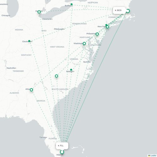 Mapa de vuelo directo Fort Lauderdale - Boston