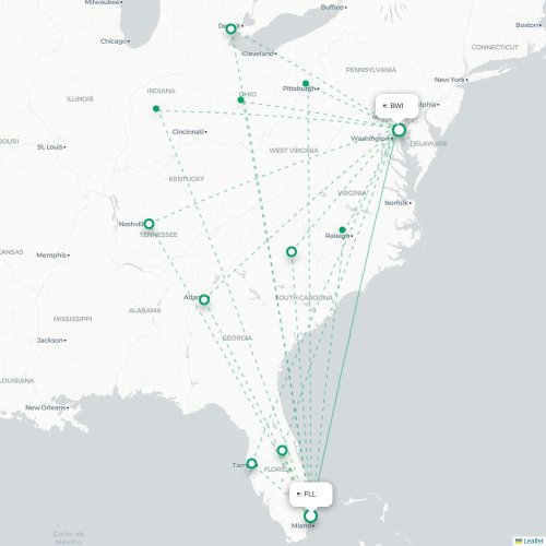 Mapa de vuelo directo Fort Lauderdale - Baltimore