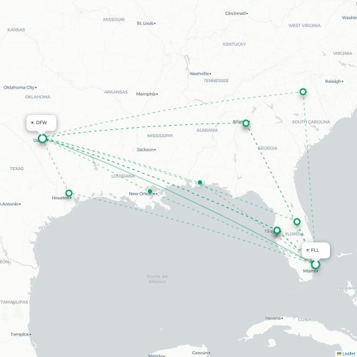 Mapa de vuelo directo Fort Lauderdale - Dallas