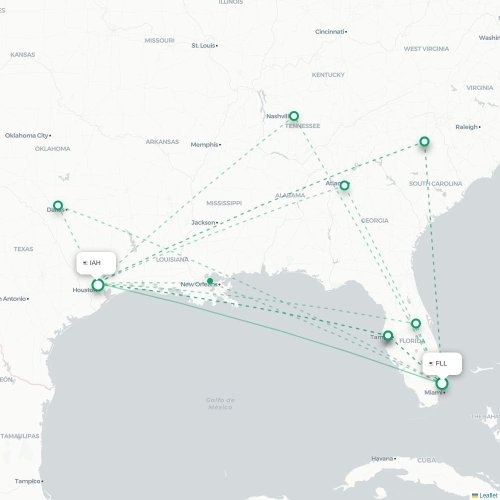 Fort Lauderdale - Houston kaart van rechtstreekse vlucht