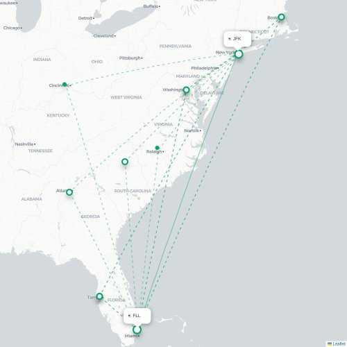 Mapa de vuelo directo Fort Lauderdale - Nueva York