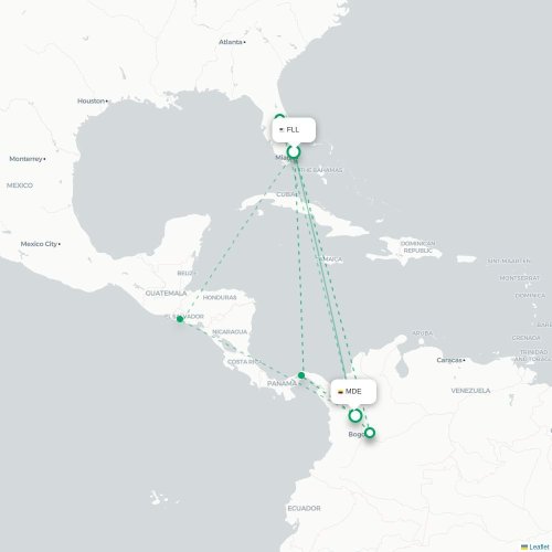 Fort Lauderdale – Medellín suoran lennon kartta