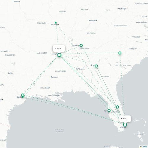 Mapa de vuelo directo Fort Lauderdale - Memphis
