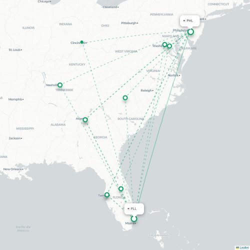 Mapa de vuelo directo Fort Lauderdale - Filadelfia