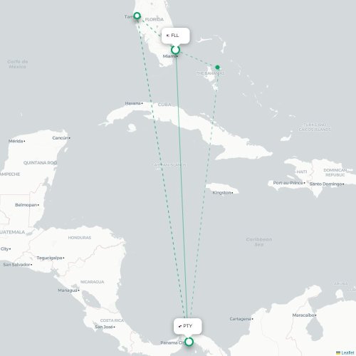 Mapa de vuelo directo Fort Lauderdale - Ciudad de Panamá